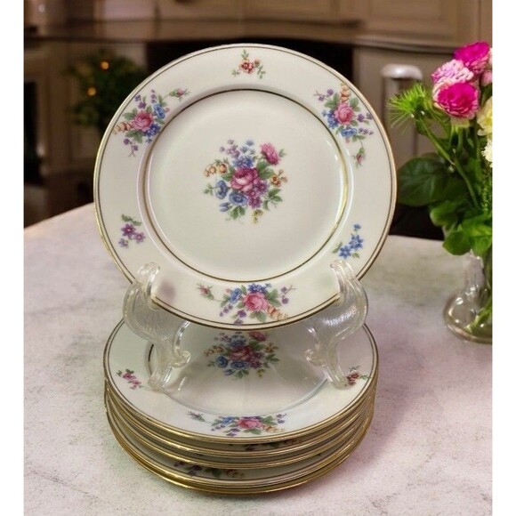 P.T. Bavaria Tirschenreuth Queen's Rose Bread & Butter Plate Floral Set Of 6 - Picture 1 of 11